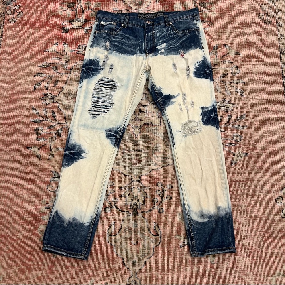 Heritage America 76 Distressed Splatter Jeans W40 L34 Straight Fit Ripped Denim